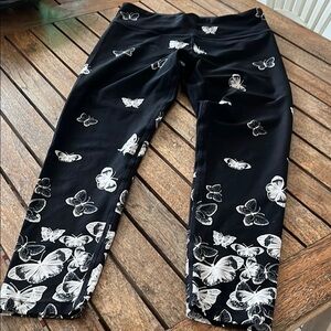 DKNY Sport Blk/white Butterfly-Print High-Waist Leggings NWOT size Small